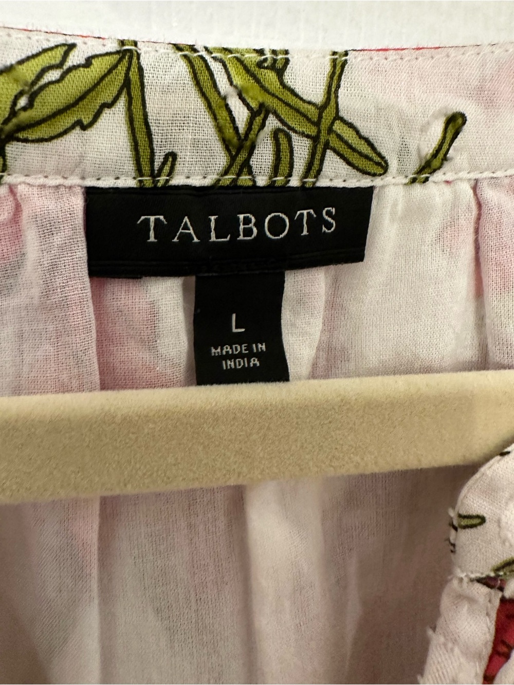 Talbots White Floral Split-Neck Tunic with Pink, Red & Yellow Blooms - Picture 3 of 6